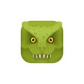 Cute square green crocodile face, kawaii avatar or monster with teeth emoji