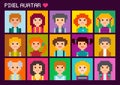 Cute square pixel avatars. Fifteen colorful portraits