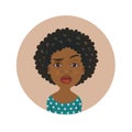 Cute squeamish Afro American woman avatar. Overcritical African girl emoji. Skeptical dark-skinned person facial expression.