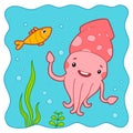 Cute Squid underwater cartoon. Squid clipart Royalty Free Stock Photo