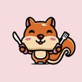 Cute squirrel animal cartoon character holding a spoon and fork Royalty Free Stock Photo