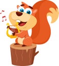 Cute Squirrel Cartoon Character Sing A Song With Harp