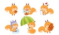 Cute Squirrel Character Doing Different Activities Vector Set Royalty Free Stock Photo