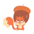 Cute squirrel character holding big acorn, furry animal with funny expression on face Royalty Free Stock Photo