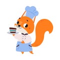 Cute Squirrel Chef Character in Toque Hold Cake Vector Illustration