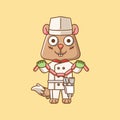 3Cute squirrel chef cook serve food animal chibi character mascot icon flat line art style illustration concept cartoon