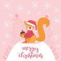 Merry christmas card with cute squirrel. vector