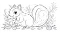 Cute Squirrel Outline Art with Nuts and Leaves, Coloring Page Royalty Free Stock Photo