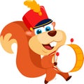 Cute Squirrel Drummer Cartoon Character With Drum And Drumsticks Walking On Parade