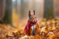 Cute squirrel fall forest. Generate Ai Royalty Free Stock Photo