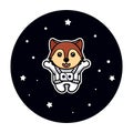 Cute squirrel floating on space swinging on tree mascot character. Animal icon illustration