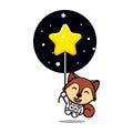 Cute squirrel floating with star mascot character. Animal icon illustration