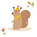 Cute squirrel in a hat and scarf. Forest animal