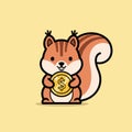 Cute Squirrel Holding a Gold Coin with Dollar Sign Royalty Free Stock Photo