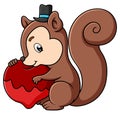The cute squirrel is holding the melting heart