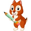 Cute squirrel holding pencil