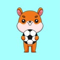 cute squirrel holding soccer ball cartoon mascot doodle art hand drawn concept vector kawaii icon illustration