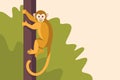 Cute Squirrel Monkey Climbing a Tree in a Flat Jungle Scene, tropical wildlife concept Royalty Free Stock Photo