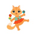 Cute Squirrel Playing Maracas, Funny Animal Performing in Circus Show Vector Illustration