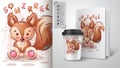 Cute squirrel poster and merchandising. Royalty Free Stock Photo