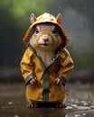 Portrait squirrel in a raincoat