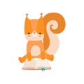 Cute Squirrel Reading Book, Adorable Smart Animal Character Sitting with Book Vector Illustration Royalty Free Stock Photo