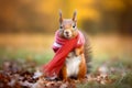 Cute squirrel scarf. Generate Ai Royalty Free Stock Photo