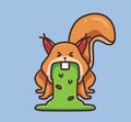 cute squirrel sick puke vomit. cartoon animal nature concept Isolated illustration. Flat Style suitable for Sticker Icon Design