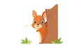 Cute Squirrel on Tree Trunk Vector, vector design Generative AI Royalty Free Stock Photo