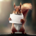 Generative AI:cute squirrel on two legs holding a sign for a note Royalty Free Stock Photo