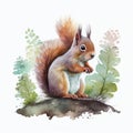 cute squirrel watercolor painting Generative AI Royalty Free Stock Photo