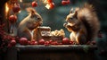 Cute Squirrels Enjoying Nuts in Snowy Wonderland