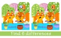 Cute squirrels plant flowers in pot. Find 6 differences. Game for children. Hand drawn full color children illustration Royalty Free Stock Photo