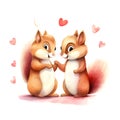 Cute Squirrels for Valentines Day. Watercolor. AI generated