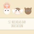 Cute St. Nicholas with devil and angel, christmas card Royalty Free Stock Photo