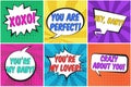 Cute St. Valentines retro comic speech bubbles set