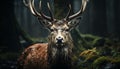 Cute stag in winter forest, close up, looking at camera generated by AI Royalty Free Stock Photo