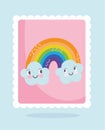 Cute stamps, rainbow and clouds decoration cartoon design