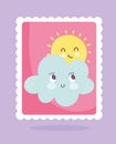 Cute stamps, sun and cloud decoration cartoon design