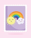 Cute stamps, sun and clouds decoration cartoon design