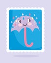 Cute stamps, umbrella colored drops rain decoration cartoon