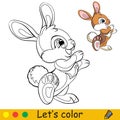 Cute standing rabbit coloring with colorful template vector Royalty Free Stock Photo