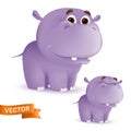 Cute standing and smiling cartoon baby hippo character. Vector illustration of an african wildlife mascot newborn animal isolated Royalty Free Stock Photo