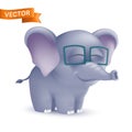 Cute standing and squinting cartoon baby elephant character in glasses. Vector illustration of an african wildlife mascot newborn Royalty Free Stock Photo