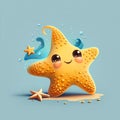 Cute starfish with starfish on the sand. 3d illustration