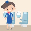 Cute stewardess inside the plane