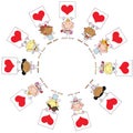 Cute Stick Cupids Holding Red Heart Signs