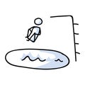 Cute stick figure cannonball into pool board vector clipart.Courageous athlete dive board. Hand drawn pictogram of