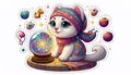 A cute sticker of cat psychic with floating objects, Ai generated image Royalty Free Stock Photo