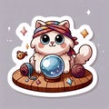 A cute sticker of cat psychic with floating objects, Ai generated image Royalty Free Stock Photo